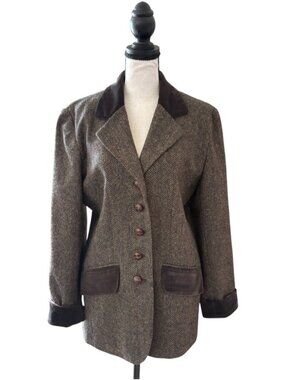 90's Equestrian Riding Jacket Inspired Wool Blend Tweed Jacket Dark Academia Sz